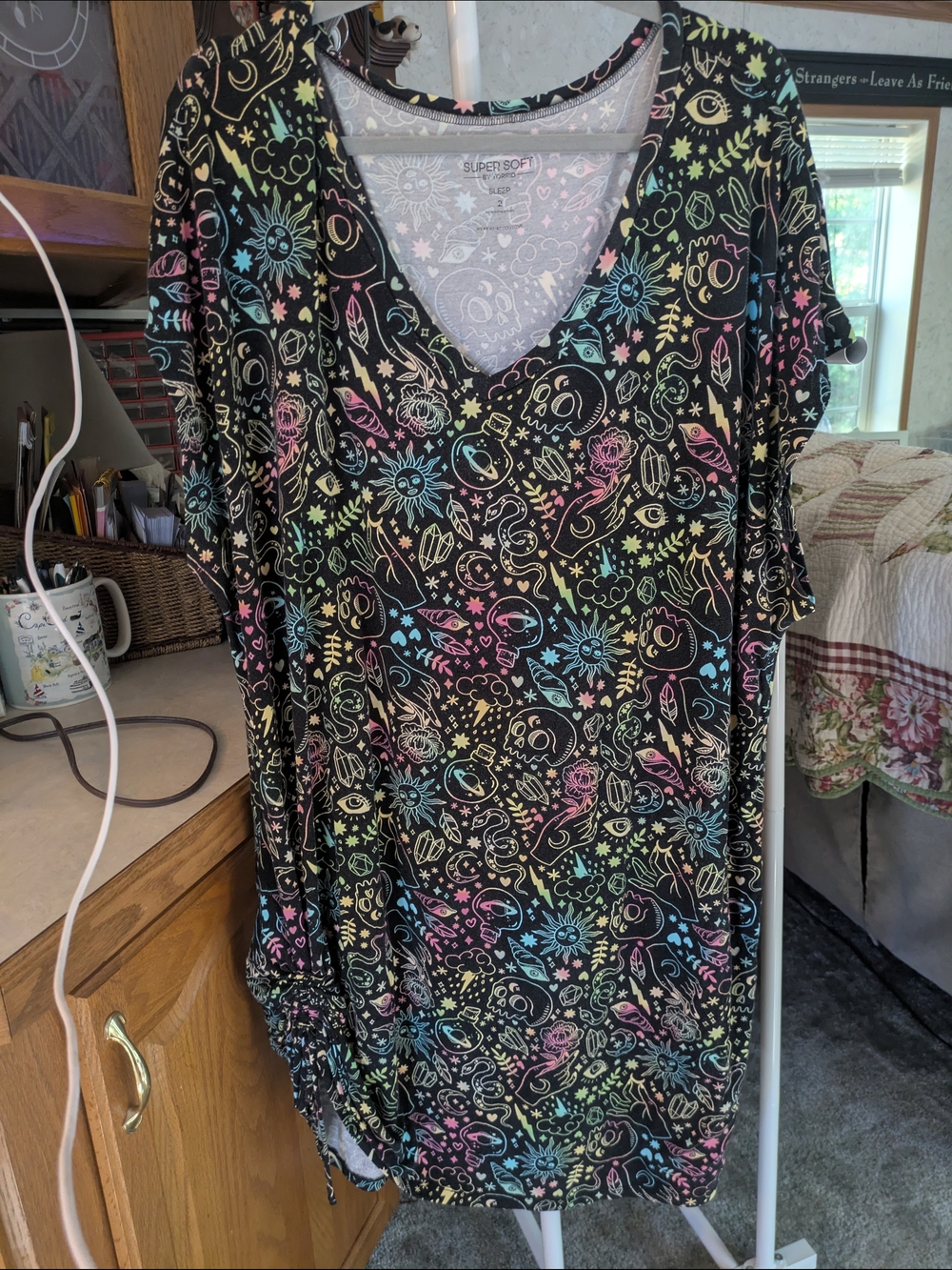 torrid Black V-Neck Chemise with Neon Celestial & Skull Print